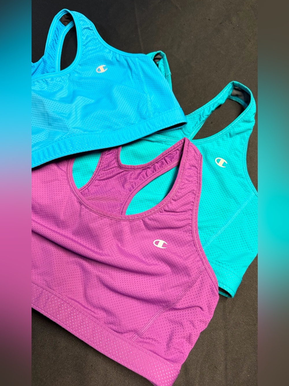 Champion Women's Mesh Racerback Sports Bras - Teal & Purple